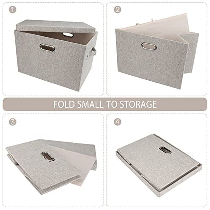 Large Quart Collapsible Stackable Storage Bins wit... (Beige)