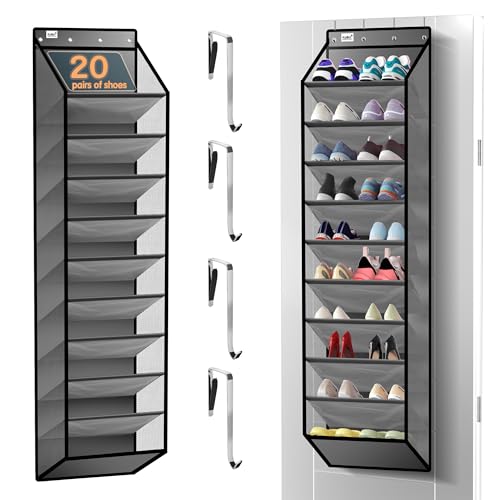 Kotkn 10 Tier Over The Door Organizer - Heavy Duty Hanging Storage Rack with Sturdy Oxford Fabric, Holds 20+ Pairs of Footwear, Boots & Sneakers, Saves 50% Closet Space (Gray)
