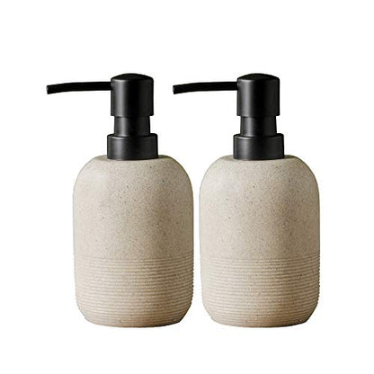 2pcs/Set Beige Hand Soap Dispenser Sets,Resin Liquid Soap Dispenser for Bathroom Countertop,Bathroom Lotion Dispensers-10.6oz.