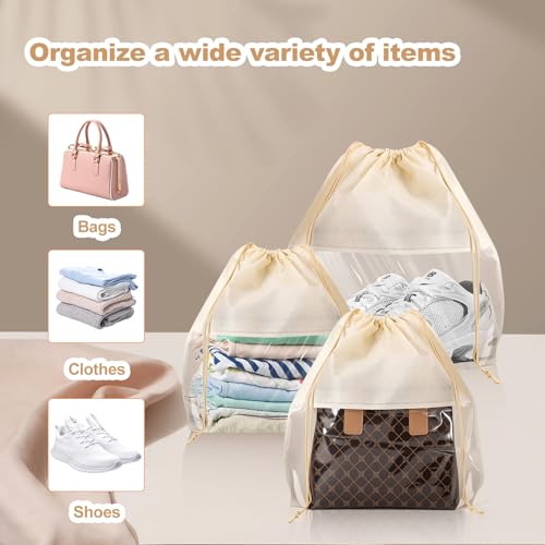 Jeffbaubl 20 Pcs Purse Dust Bag, Dust Covers for Handbags, Beige, 4 Sizes | Dustproof Drawstring Bag, Shoe Bags for Travel, Breathable Non Woven Fabric Storage Bags for Handbags, Shoes, Purses