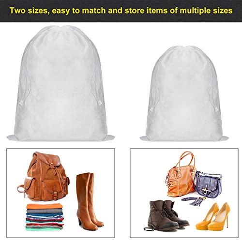 Woanger 40 Pcs Dust Bags for Handbags Drawstring Dust Proof Purse Storage Bags, 2 Size Non Woven Breathable Fabric Shoes Pouch for Purse Backpack Boots Cloth Storage Travel Package Organizer, White