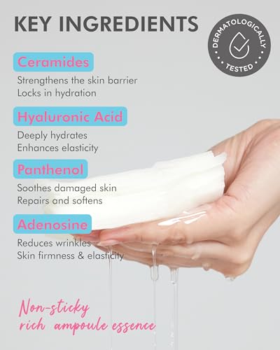 DERMAL Korean Ceramide 5-Minute Daily Sheet Mask Dispenser, 36 Count | 5 ceramides + multi-form hyaluronic acid for 5-minute makeup prep; 36 pull-out lyocell sheets with built-in tweezers