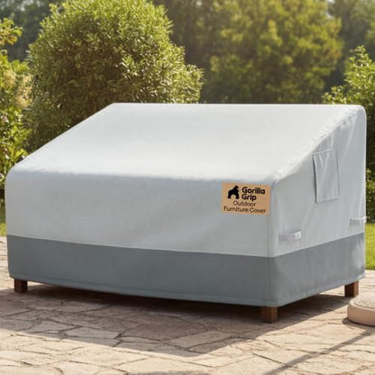 GORILLA GRIP Waterproof Large Outdoor Patio Sofa Cover, 2 Seater 58 Inch, Heavy Duty 600D Furniture Covers Sets for Winter, Keep Cushions Dry, Protects from Sun, Snow, Rain, Windproof, UV Coated