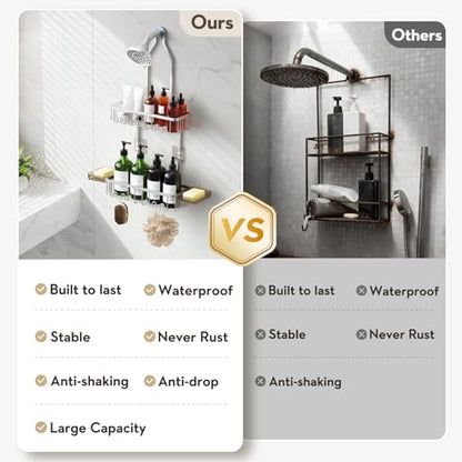 Shower Caddy Hanging, Never Rust Shower Organizer Hanging, Aluminum Shower Racks for Inside Shower with Hooks for Razor, Bathroom Organizers and Storage with Soap Holder, Bright Silver
