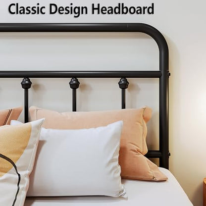 Vengarus Twin Metal Bed Frame with Victorian Headboard & Footboard, Black