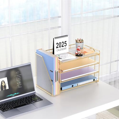gianotter 4-Tier Paper Organizer With Magazine Holder | Desk Organizers and Accessories, File Organizer for Office Supplies Storag (Gold, 4-Tier)