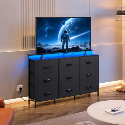 Black Dresser TV Stand for 45, 50, 55 inch TV, Ent... (Black)