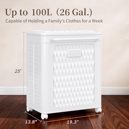 VECELO Deck Box, Outdoor Storage Box with Wheels and Lid, Waterproof Storage Bin for Package Delivery for Patio Furniture, Garden Tools, Pool Supplies, Foldable, White, 19.3" x 13.8" x 25.0"