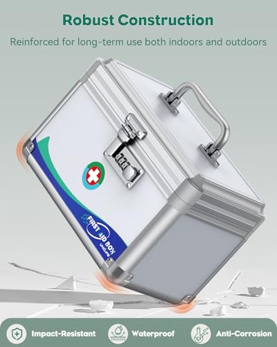 Uniclife Medicine Lock Box,10x6x6.5 in, Medication Lock Box With Code | Security combination lock, robust aluminum construction, portable carry handle, removable ABS tray, ideal for home & office