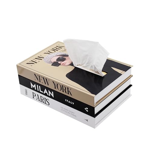 Senea Kay Rectangular Tissue Box Cover - Decorative Faux Book Tissue Box Cover, Rectangule Tissue Holder Dispenser Large Enough to Fit Rectangular Tissue Boxes Chic Modern Decor Gift - Khaki Neutral