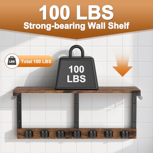 Housolution Wall Mount Broom Holder Laundry Room Storage Organizer Shelves | Thickened Metal Frame, 100 LBS High Load-Bearing, Large Capacity, Multifunctional with 7 Grippers & 8 Hooks