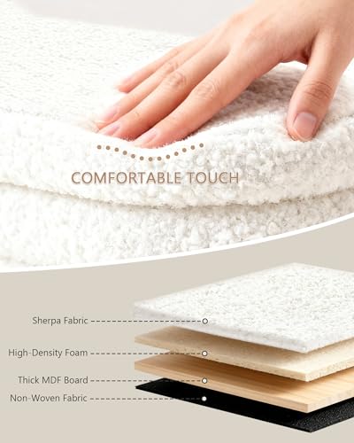 Storage Ottoman Bench, 43" Entryway Shoe Seat, Sherpa White | Upholstered Oval Ottoman with Storage, End of Bed Stool Blanket Chest, For Living Room, Hallway