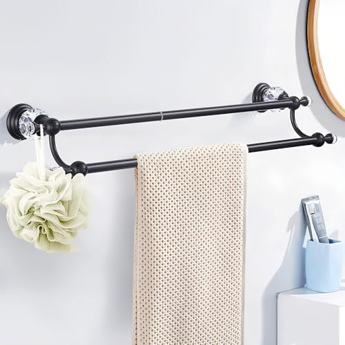 Crystal Black Towel Holder Double Adjustable Towel Bar 13 to 25 Inch, Towel Rack Rail for Bathroom Wall Mounted