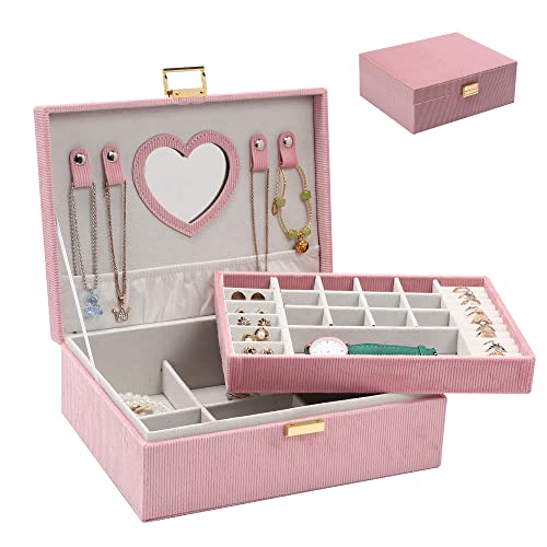 Jewelry Box for Teen Girls Women, 2 Layers Jewelry... (Pink | Velvet)