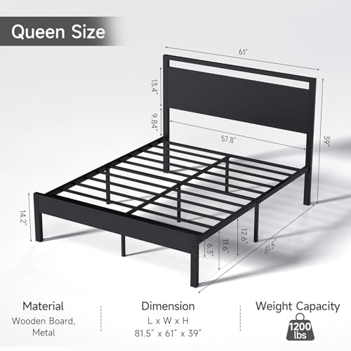 Z-hom Queen Bed Frame with Wooden Headboard & Footboard,Metal Platform Bed