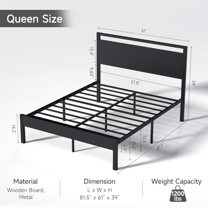 Z-hom Queen Bed Frame with Wooden Headboard & Footboard,Metal Platform Bed