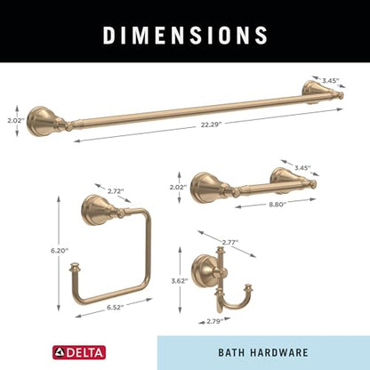 Delta Mylan 4-Piece Bathroom Set Champagne Bronze 18" Towel Rack, Toilet Paper Holder, Hand Towel Holder, Hook| Bathroom Accessory Set Towel Holder 4-Piece Hardware MYN64-CZ