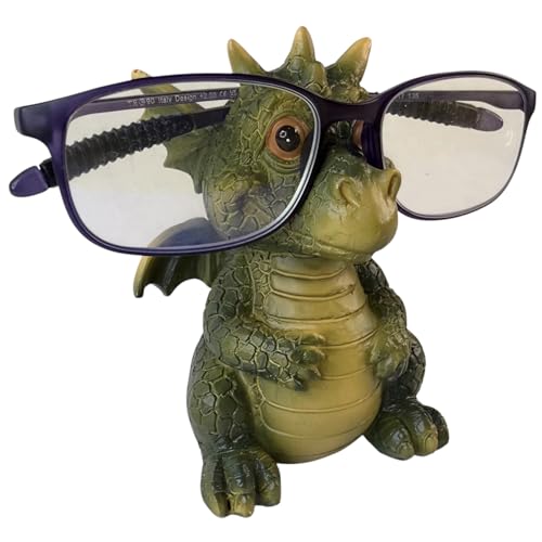 Top Brass Dragon Eyeglasses Holder Stand – Resin Glasses Holder for Desk, Nightstand & Office – 4 ½” Tall Fun Cute Figurine Eyewear Organizer with Soft Pads – Holds Various Types