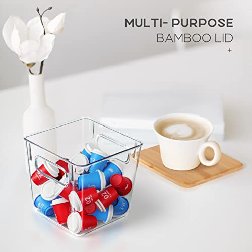 3 PACK Coffee Pod Holder K Cup Organizer Large Capacity Clear Storage Container Bins with Bamboo Lids for Coffee Bar Organization and Storage