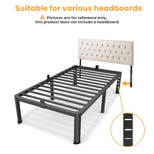 14 Inch Twin Metal Bed Frame with Rounded Leg, Mattress Stopper