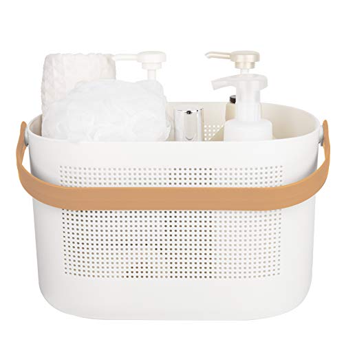 Plastic Portable Shower Caddy Basket, Storage Organizer with Handle, Yellow | Bottom Drain Holes, Keep Dry, Sturdy and Durable, Easy to Carry for Bathroom, Kitchen, Dorm Room, RV, College