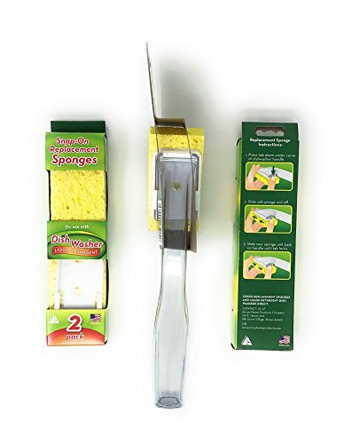 Arrow Dish Sponge w/Soap Dispenser Handle & 4 Refill Sponges - Fillable Dish Wand for Quick, Convenient Cleaning - Easy to Refill - Built-in Scrubber for Dishes & Pans