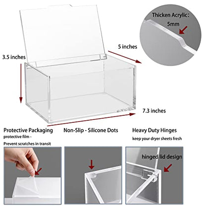 Acrylic Dryer Sheet Holder, Dryer Sheet Dispenser with Lid, Clear | Laundry Room Storage Organizer for Fabric Softener Sheets, Transparent Acrylic Container Box with Anti Scratch Film