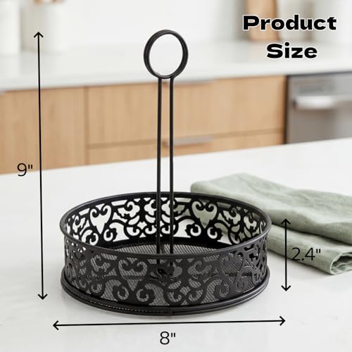 Lyellfe 2 Pack Condiment Caddy with Menu Number Card Holder | Metal Black Restaurant Table Caddy, Decorative Carved Seasoning Organizer for Grill Outdoors, Kitchen Cabinet, Camping