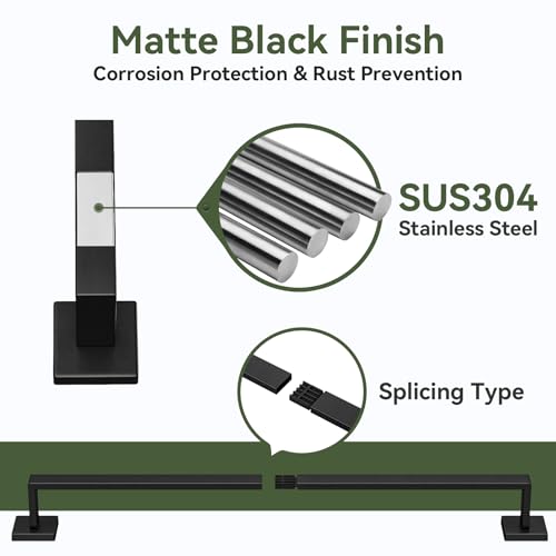 10-Pieces Matte Black Bathroom Accessories, 24 Inch Bathroom Hardware Set | SUS304 Stainless Steel Bath Towel Bar Set, Towel Racks for Bathroom Wall Mounted