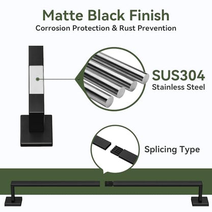 10-Pieces Matte Black Bathroom Accessories, 24 Inch Bathroom Hardware Set | SUS304 Stainless Steel Bath Towel Bar Set, Towel Racks for Bathroom Wall Mounted