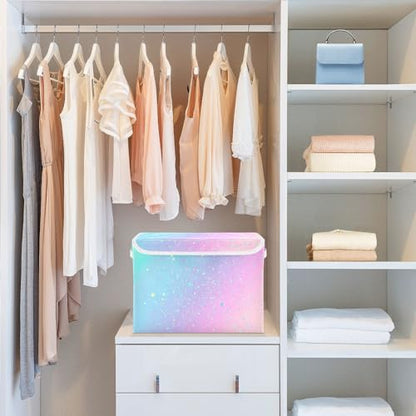 Large Collapsible Storage Bins with Lids, Unicorn Background with Rainbow Storage Baskets Organizer Containers with Handles for Clothes