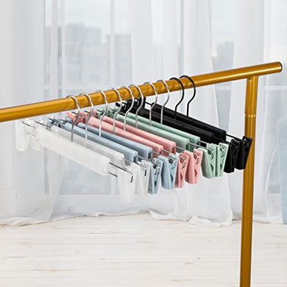Pants Hangers with Clips, Skirt Hangers, 20 Pack, Pink | Plastic clip hangers for pants, skirts, jeans and shorts; 360° swivel hooks help save closet space.