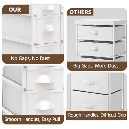LASZOLA Narrow Cabinet Slim Storage Cart for Bathroom Small Space, White | 4 Tiers Skinny Rolling Organizer Shelf with Sturdy Fabric Drawers, Lightweight Mobile on Wheels, Between Washer and Dryer