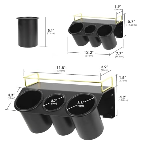 J JACKCUBE DESIGN Hair Dryer Holder Wall Mount Bathroom Vanity Hair Styling Care Tool Accessories 3 Cups Storage Organizer Caddy with Shelf Steel Black Gold- MK1002A (Black)