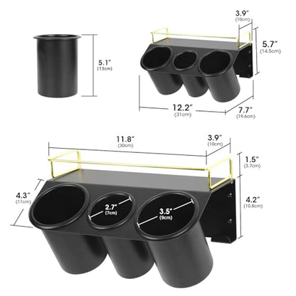 J JACKCUBE DESIGN Hair Dryer Holder Wall Mount Bathroom Vanity Hair Styling Care Tool Accessories 3 Cups Storage Organizer Caddy with Shelf Steel Black Gold- MK1002A (Black)