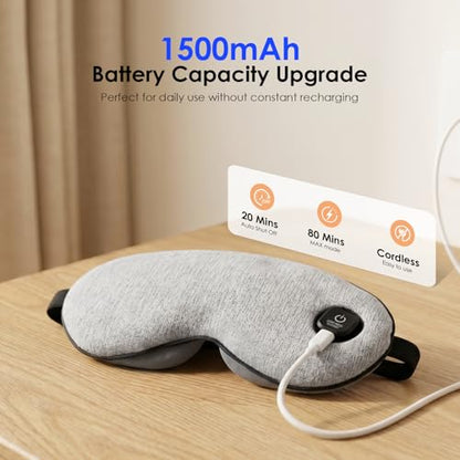 Akakios Heated Eye Mask for Dry Eyes, Cordless Eye Heating Pad with 3 Temperature Modes, Improved Sleep, Eye Warmer Compress for Travel with Replaceable Washable Cover (Gray)
