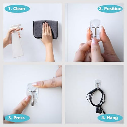 MOVELYST Clear Wall Hooks for Hanging, 30 Hooks+40 Strips, Value Pack (S) | Removable Hooks for Walls No Damage, Hanging Hooks with Adhesive Strips for Hanging, Organization and Decoration, Easy to Use
