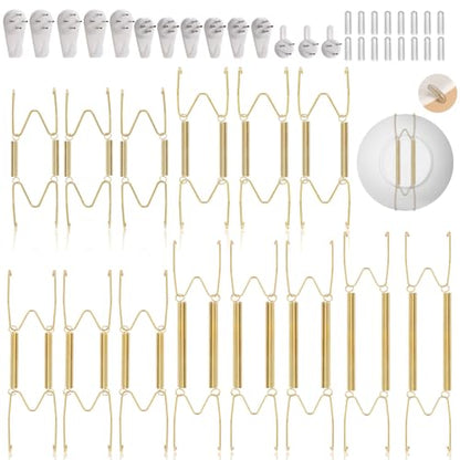 14 pcs Plate Hangers for The Wall, 4/6/8/10/12 Inch Invisible Decorative Wall Plate Hangers, Stainless Steel Plates Walls Hanger for Display Various Sizes with Hooks for Decorative