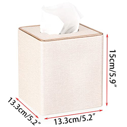 Sumnacon Square Linen Tissue Box Cover - Stylish Cube Tissue Box Holder with Magnetic Bottom, Decorative Tissue Box for Vanity Toilet Tank Dresser Night Stand Table Countertop Office Car, Beige