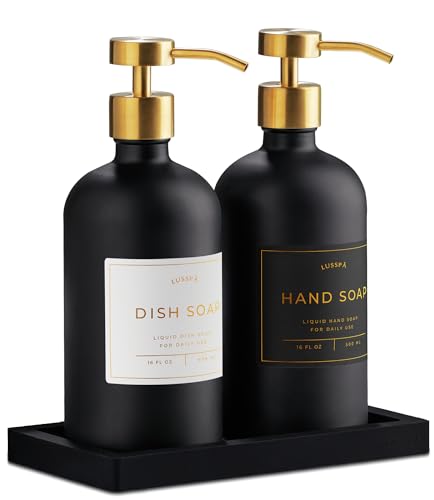 Glass Soap Dispenser Set of 2 (Black) with Silicon... (2 Count | Black/Gold)