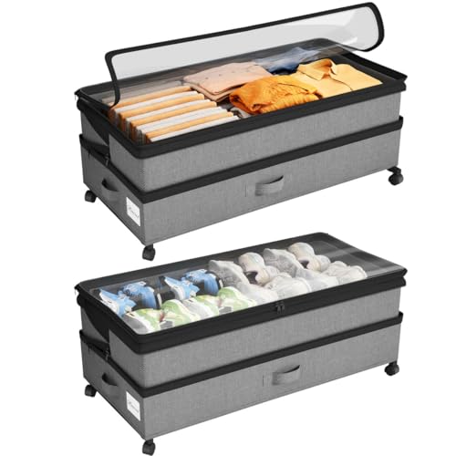 Under Bed Storage with Wheels 2Pack Height-adjusta... (2 Count | Grey | Fabric)