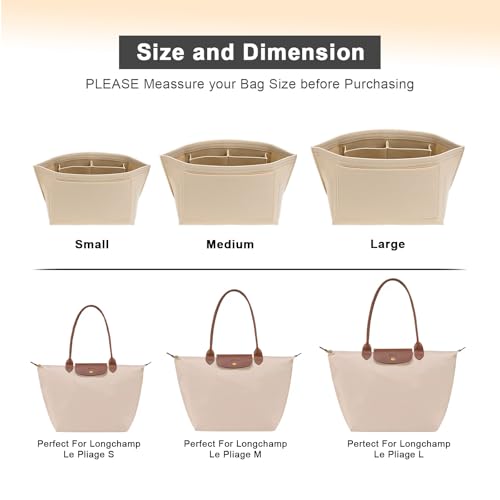LOUKAYCCI Purse Organizer Insert for Longchamp Le Pliage L Handbag Insert Felt Long Champ Tote Bag Organizer Insert with Cup (Beige, Large)