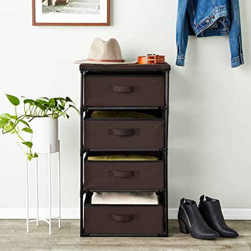 Juvale 4-Tier Fabric Drawer Organizer, Narrow Storage Tower with Metal Frame, 4 Removable Drawers for Home, Office, Dorm, Entryway and Living Spaces, Dark Brown, 16.5 x 13 x 33 Inches