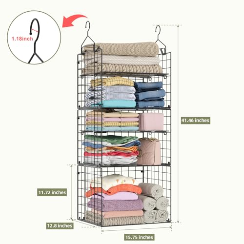 X-cosrack Closet Hanging Organizer Shelves - 5 Tier Wardrobe Organizers and Storage Bin, Hanging Organizer Shelves, Clothes Shelf with Adjustable Dividers for Bedroom Closet Sweater Shoes Handbag