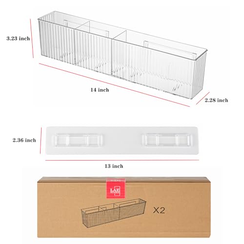 Lae Nuvole Wall Organizer, 2-Pack Clear Adhesive Shelves for Narrow Space | 3 Compartments, Slim 2.28" Depth, No-Drill Adhesive Mount, renter friendly, for Bathroom Vanity, Office, Cabinet Door