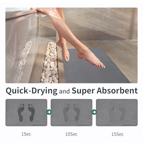 Extra Large Stone Bath Mat, Diatomaceous Earth Mat, 31.5"x19.7" | Super Absorbent, Modern Quick Drying Diatomite Bathmats, Non-Slip Base, Easy Clean for Shower Floor & Bathroom (Dark Gray)