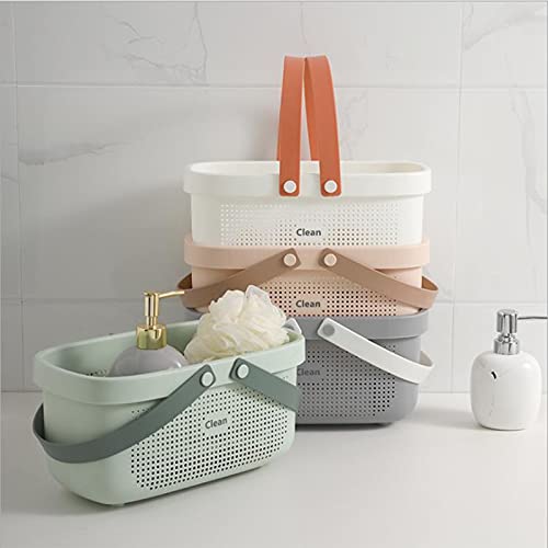 Plastic Storage Basket with Handle Portable Shower Caddy Tote Organizer Basket Bin for Bathroom Kitchen Dorm Room Bedroom, Green | Sturdy Drainage Large Capacity Organizer Basket with Silicone Handles for Bathroom Kitchen Bedroom College Dorm Essentials