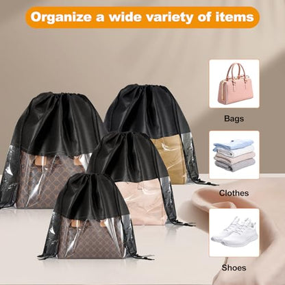 12 PCS Dustproof Drawstring Bags,Breathable Non-Woven Fabric Drawstring Dust Covers,Storage Bags Dust Bag for Handbags Shoes Purses,Black | Breathable Non-Woven Fabric Drawstring Dust Covers for Handbags Shoes Purses