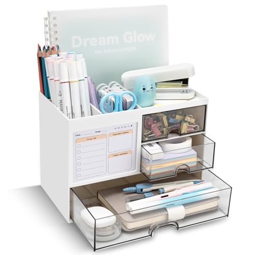 Desk Organizer with 3 Drawer, Multi-Functional Pen...