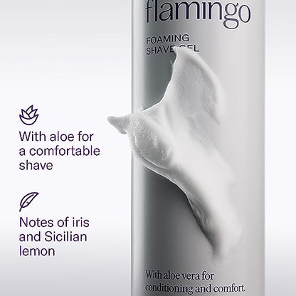 Flamingo Shaving Razor Set for Women - Original Razor Handle, 2 Blade Refills, Foaming Shaving Gel, and Shower Holder - Lilac